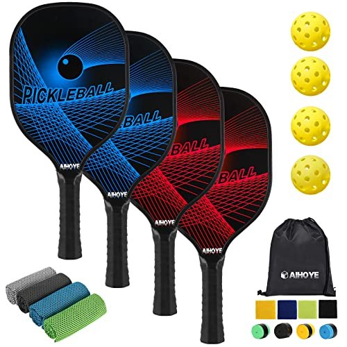 Aihoye Pickleball Paddles Set of 4, Wooden Rackets Cushion...