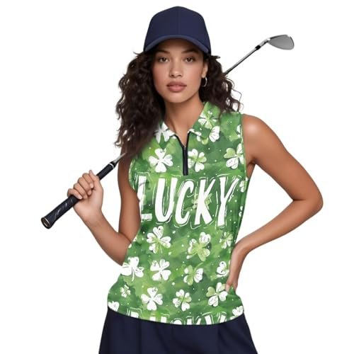 Dserfgiu Lucky Leaf Golf Tank Top Green Women's Zipper.