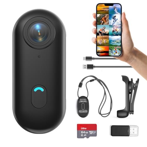 FOUKWAKC H7 64GB 1080P Thumb Action Camera, Mini Wearable...