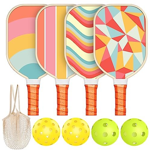 Pickleball Paddles Set of 4, USAPA Approved Wood Rackets.