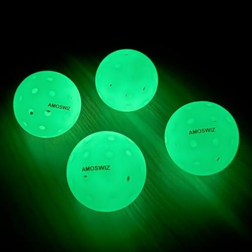 Amoswiz Glow in The Dark Pickleball Balls, Durable 4 Pack.