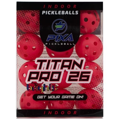 PIXA Titan Pro 26 Indoor Pickleball Balls, Red, 12 Pack.