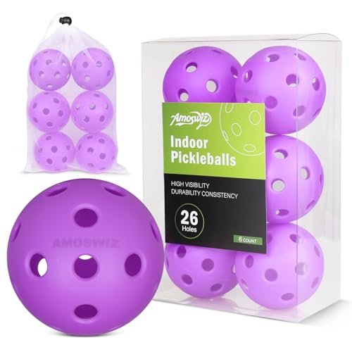 Amoswiz Indoor Pickleball Balls, 6 Pack of Purple 26-Hole...