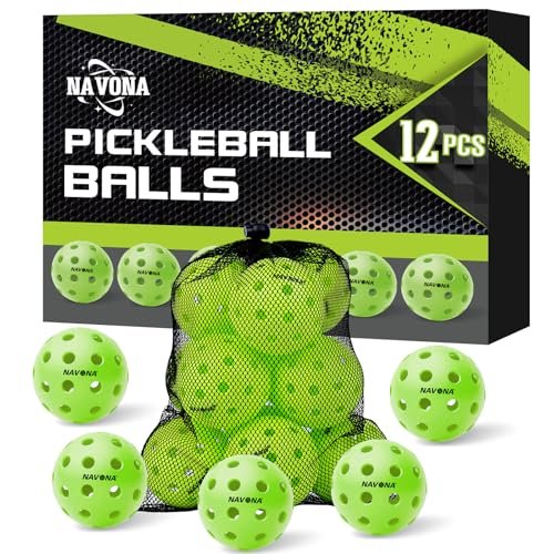 Navona 12 Pack Premium 40-Holes Green Outdoor Pickleballs.