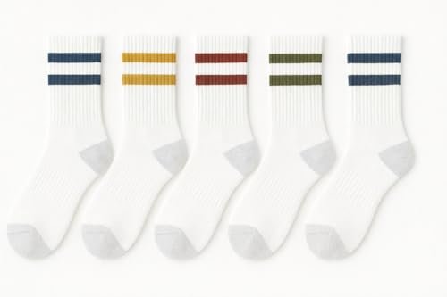 Varsity Revival Crew Socks – 5 Pack Retro Striped Cotton.