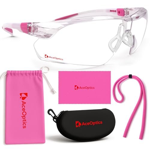 Aceoptics ANSI Z87 Safety Glasses for Women, Pink Clear.