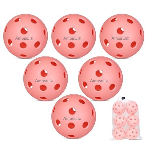 Amoswiz Indoor Pickleball Balls, 6 Pack of 26-Hole, USAPA...