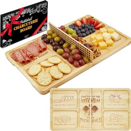 DWATAN Pickleball Court Charcuterie Board with Net, Bamboo...