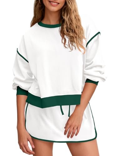 Fisoew Womens Sweatsuits 2 Piece Set Crewneck Skort Skirts