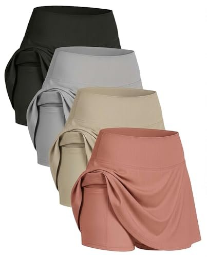 Real Essentials 4 Pack: Women's Ribbed Active Skort Pockets