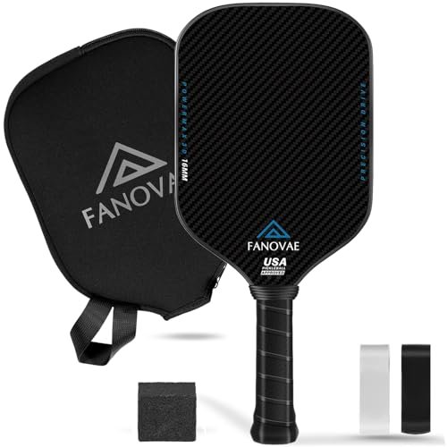 Fanovae Carbon Fiber Pickleball Paddle, 3K Raw Carbon Grit.