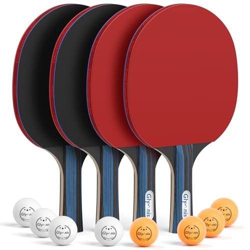 Glymnis Ping Pong Paddles Set of 4 with 8 Balls.