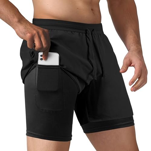 NIMOJIRO Men's 2 in 1 Running Shorts with Liner Pockets.