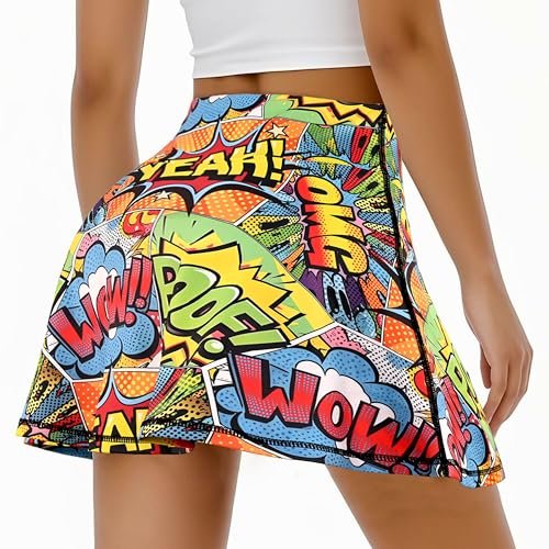 Retro Geometry Tennis Golf Skirts High Waisted with Pockets