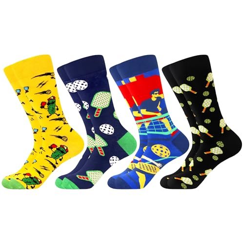 WeciBor Men's 4 Pairs Pickleball Novelty Crew Socks, Size...