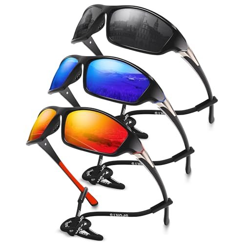 Foliful 3 Pack Polarized Sports Sunglasses for Men Cycling...