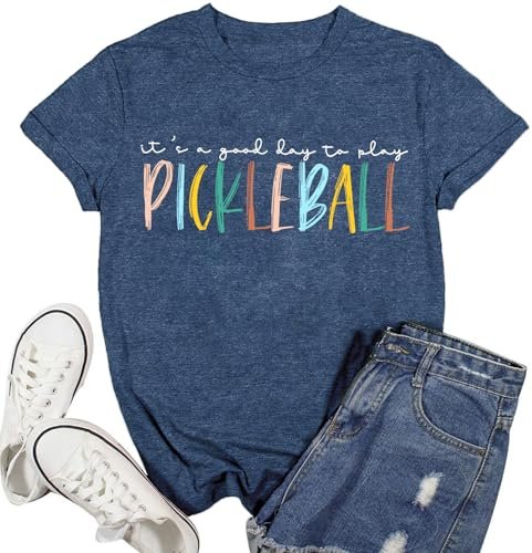 MMIUAEG Colorful Pickleball Letter Print T Shirt for Players