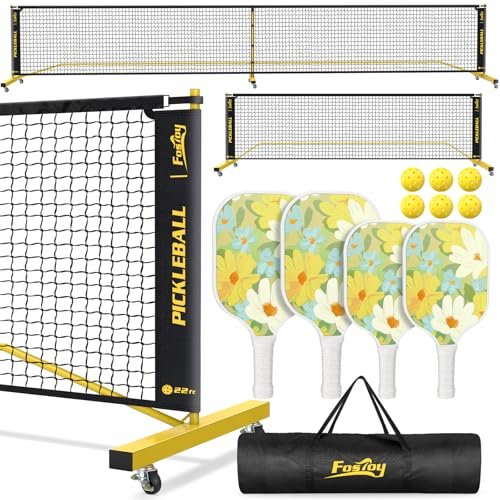 Fostoy Portable Pickleball Net with Wheels, Pickleball Set.