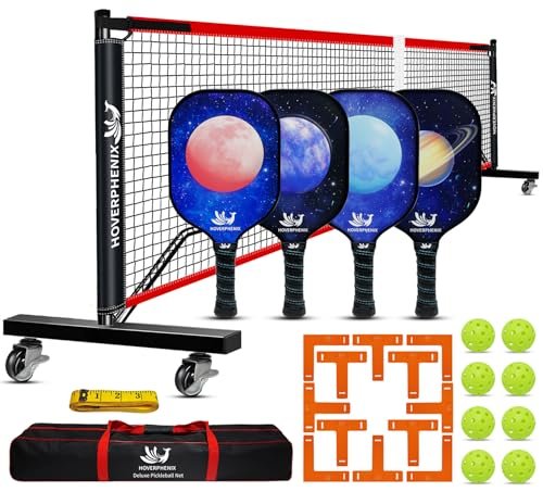 Portable Pickleball Set - Wheeled Net, 4 Paddles, Full Kit