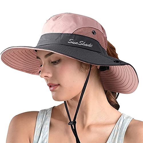 ZOORON 1 Pack Women's Ponytail Safari Sun Hat, Wide Brim