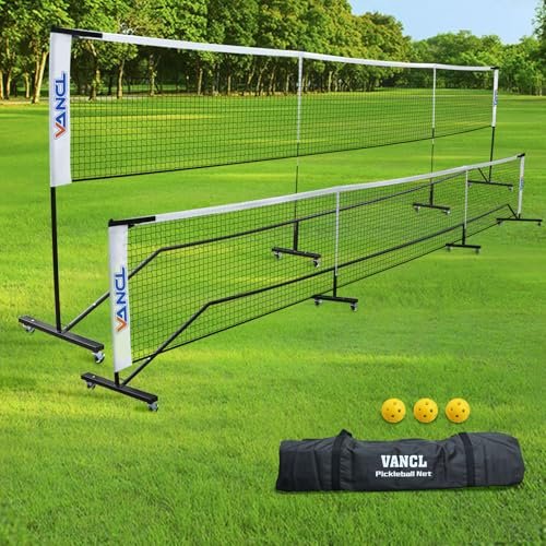 VANCL Deluxe Heavy Duty Pickleball Net with Wheels and Bag