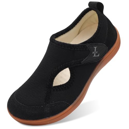 L-RUN Womens Bedroom Slippers Warm Diabetic Shoes Wide Width