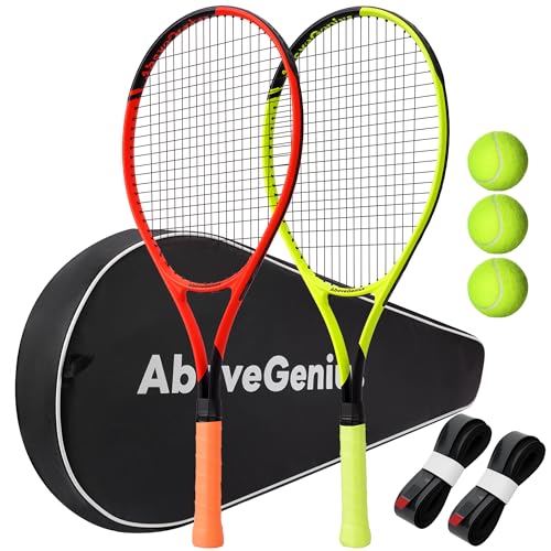 AboveGenius 27-Inch Tennis Rackets, 2 Pack with Balls and...