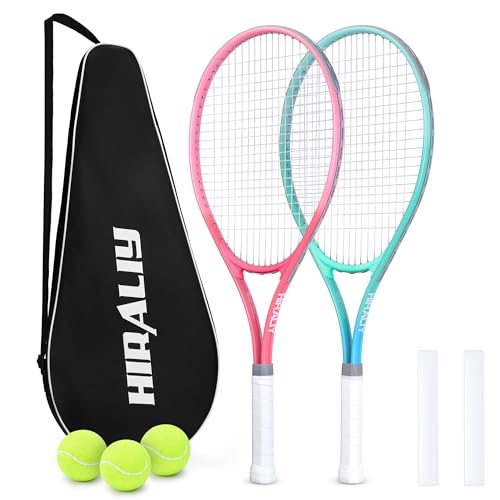 HIRALIY 27-Inch Tennis Rackets, 2 Pack with Balls and Bag
