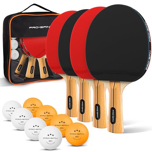 PRO-SPIN Ping Pong Paddles - High-Performance Set, 4-Player
