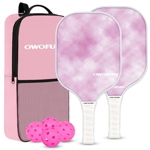 OWOFURY Pickleball Paddles Set of 2 Pink Fiberglass Surface...