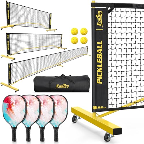 Fostoy Pickleball Set Net with 4 Paddles Pickleballs,...