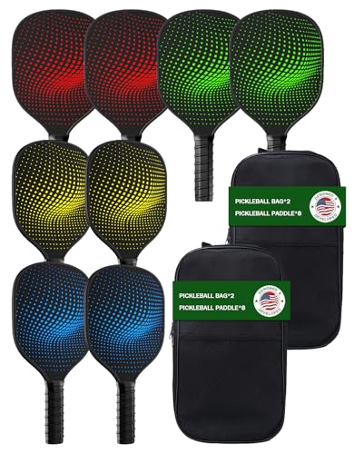 8-Pack Pickleball Paddles Set - Wooden Rackets with Bags