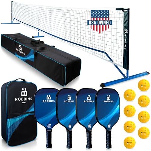 Pickleball Set with Net | 4 USA Carbon Paddles ROBBIMS