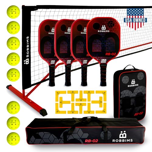 Pickleball Set with Net | 4 USA Carbon Paddles ROBBIMS