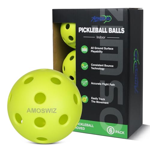 Amoswiz Indoor Pickleball Balls, 6 Pack, 26 Holes
