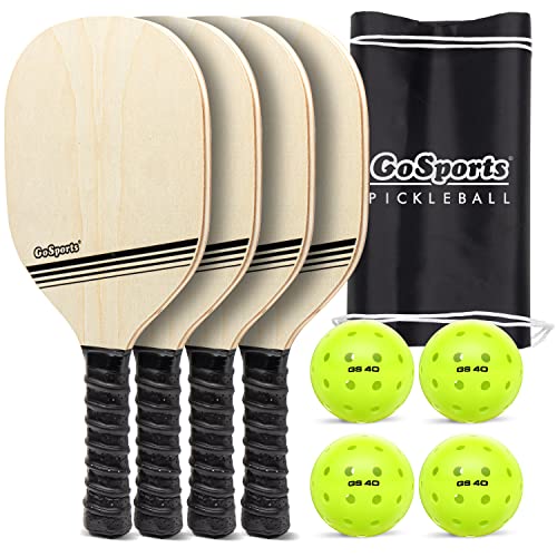 GoSports Pickleball Set with 4 Paddles, 4 Pickleballs